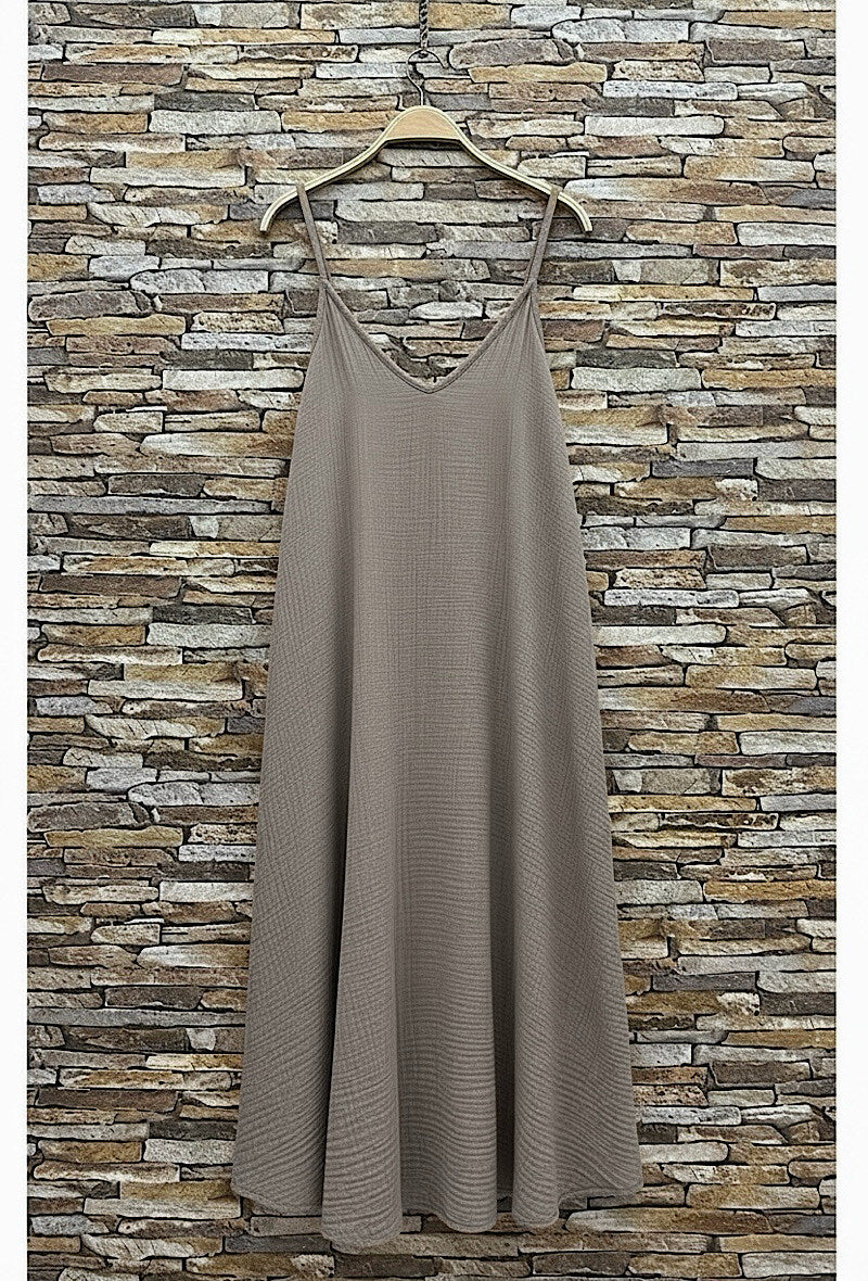 ELIS10 Taupe Gauze Cotton Maxi Dress