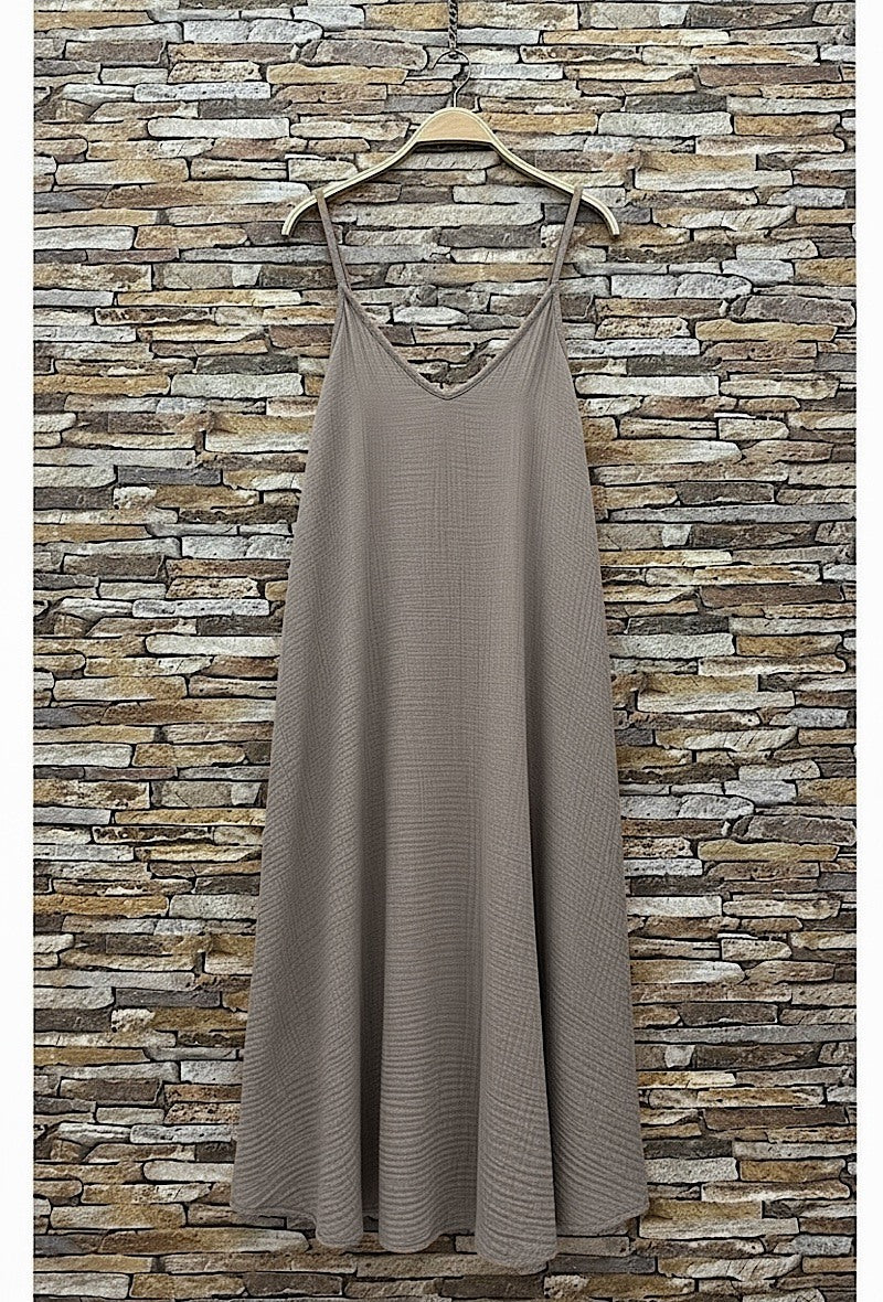 ELIS10 Taupe Gauze Cotton Maxi Dress