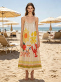 LSLOBBG Lobster Print Cotton Maxi Dress Beige