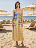 LSMDTBG Mediterranean Print Cotton Maxi Dress Beige