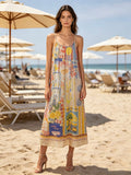 LSRIVBG Riviera Print Cotton Maxi Dress Beige