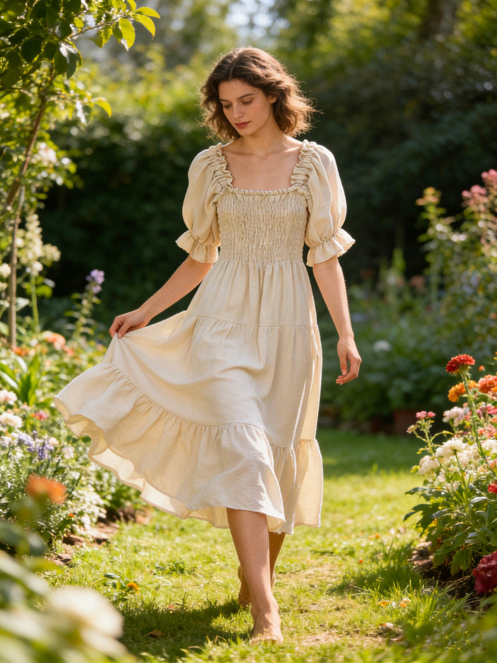 VLLHSEC Ruffled Long Dress Ecru