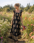 TDOEM Ornate Embroidered Maxi Dress — Black