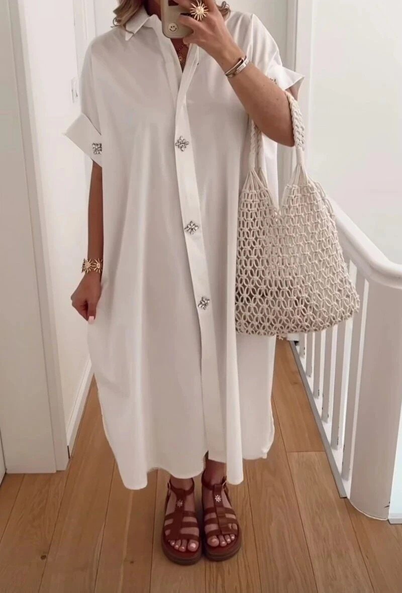 ESTDDWH Diamond-Embellished Oversize Maxi Dress White