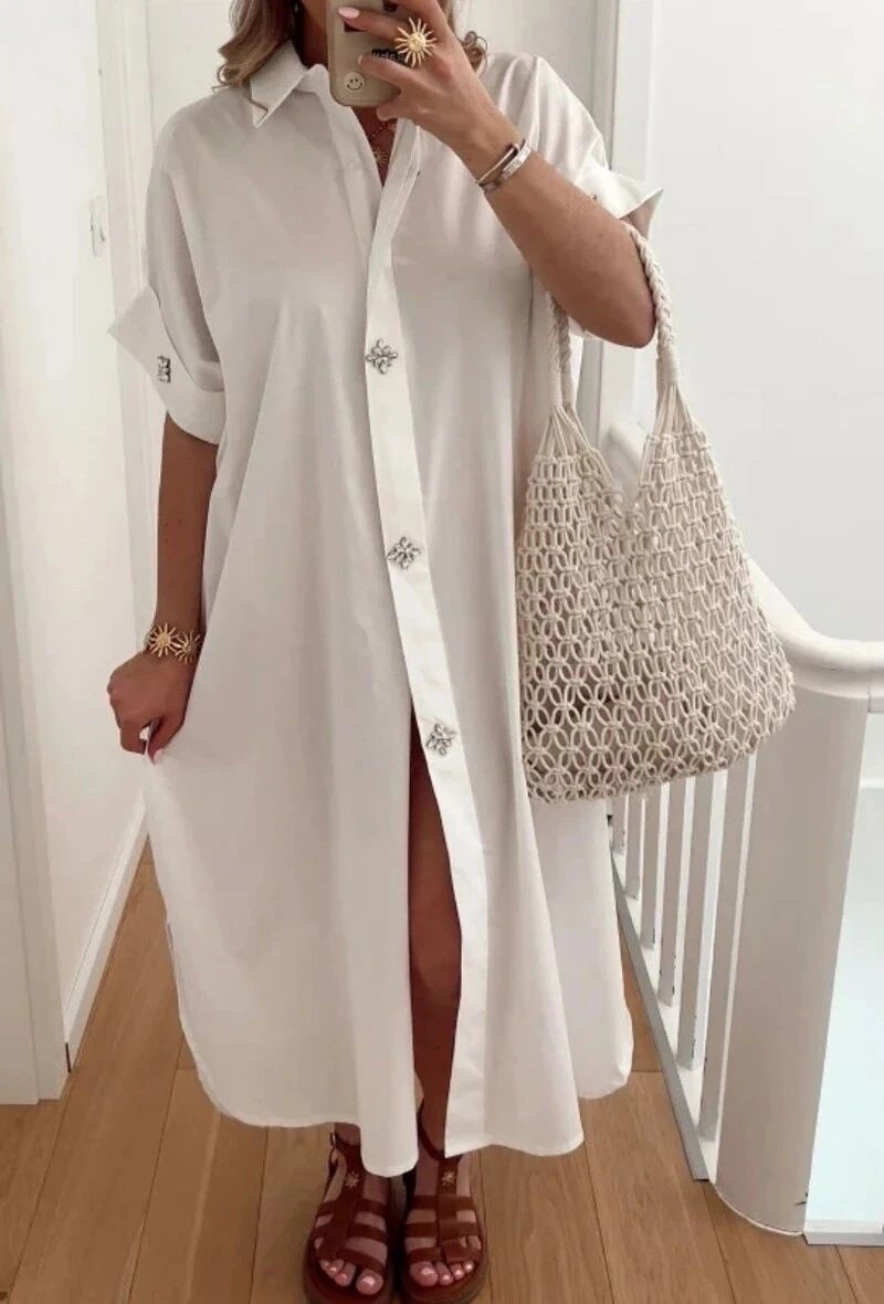 ESTDDWH Diamond-Embellished Oversize Maxi Dress White