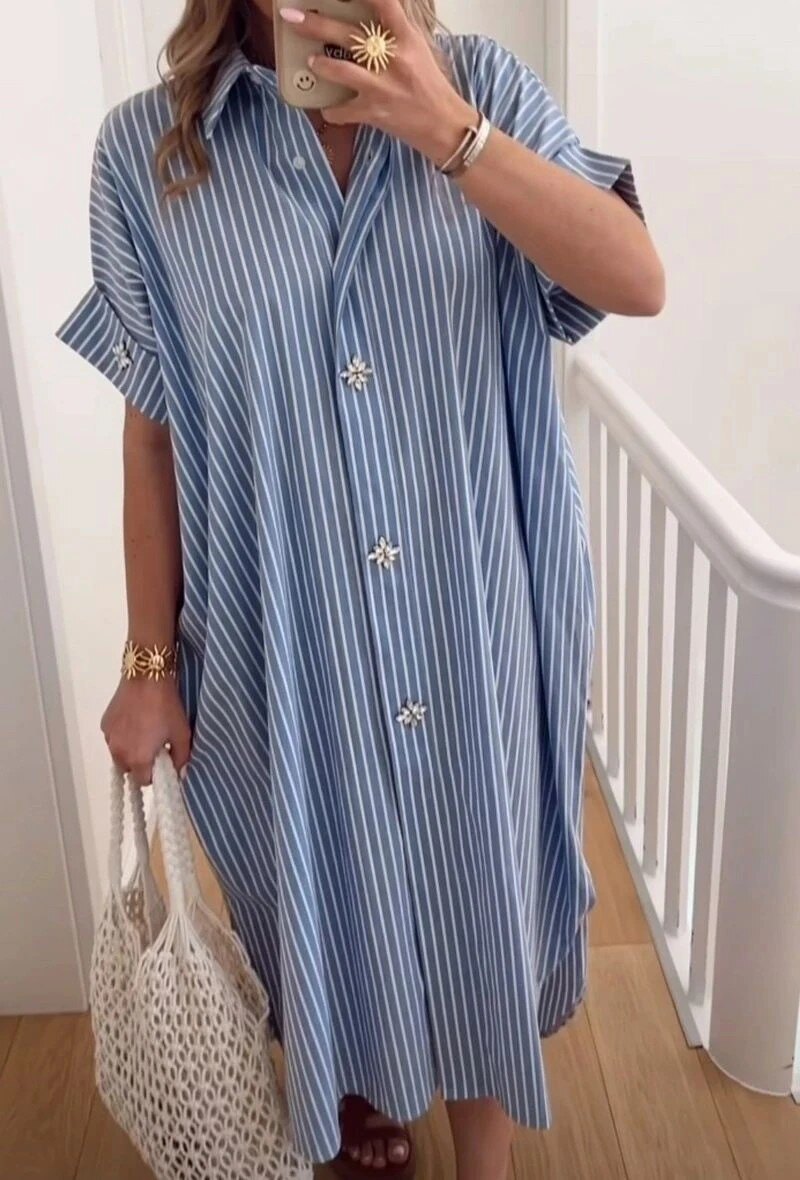 ESTDDBU Diamond-Embellished Oversize Maxi Dress Blue