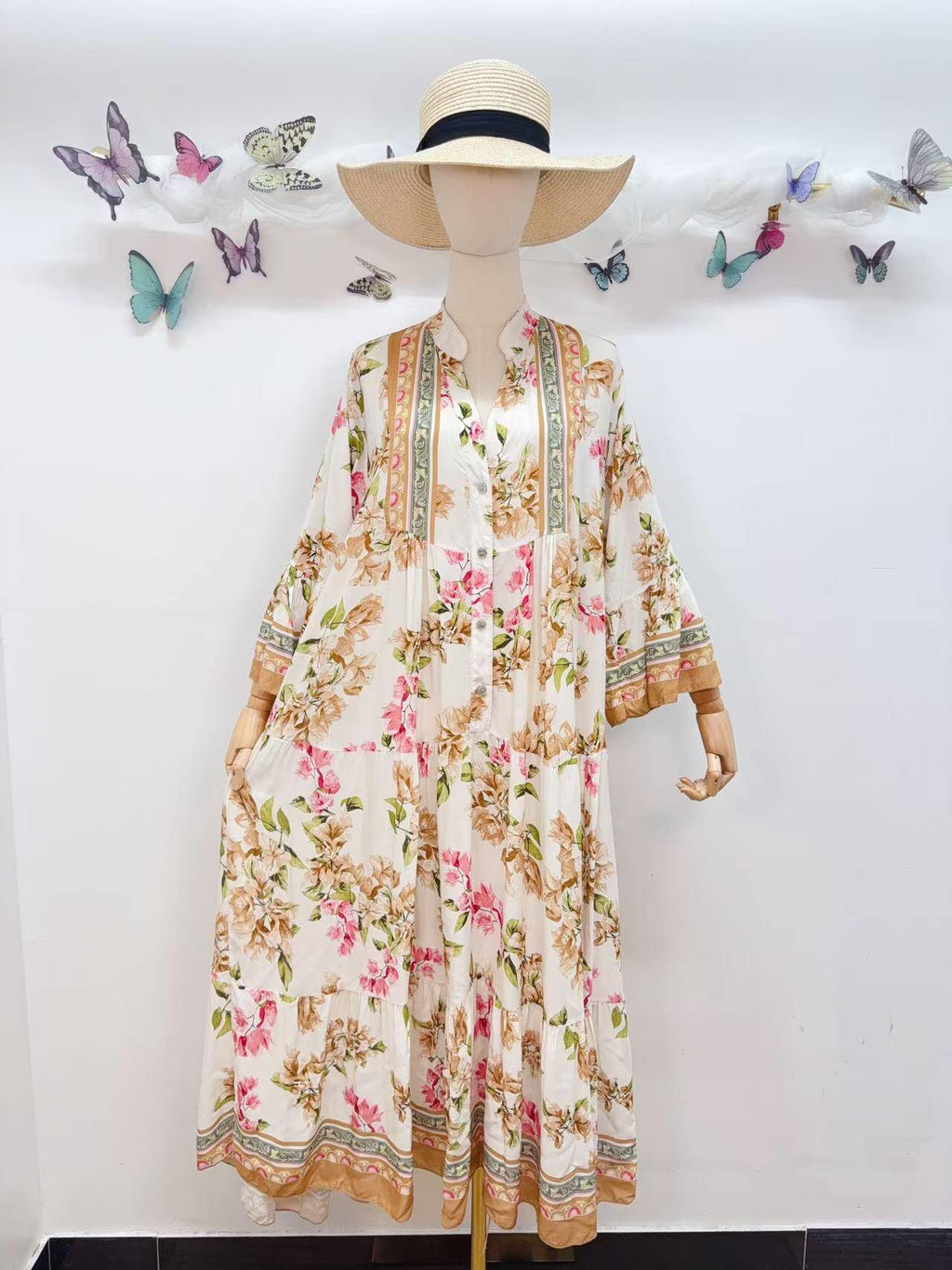 Loowie Long Buttoned Dress in Beige