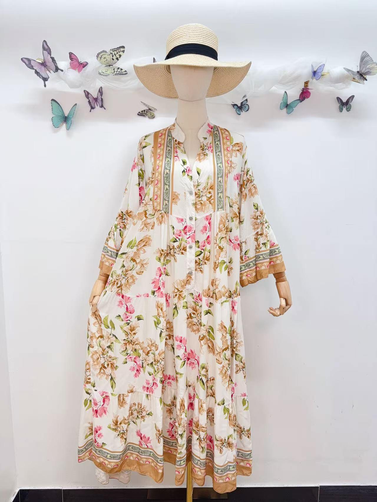 Loowie Long Buttoned Dress in Beige