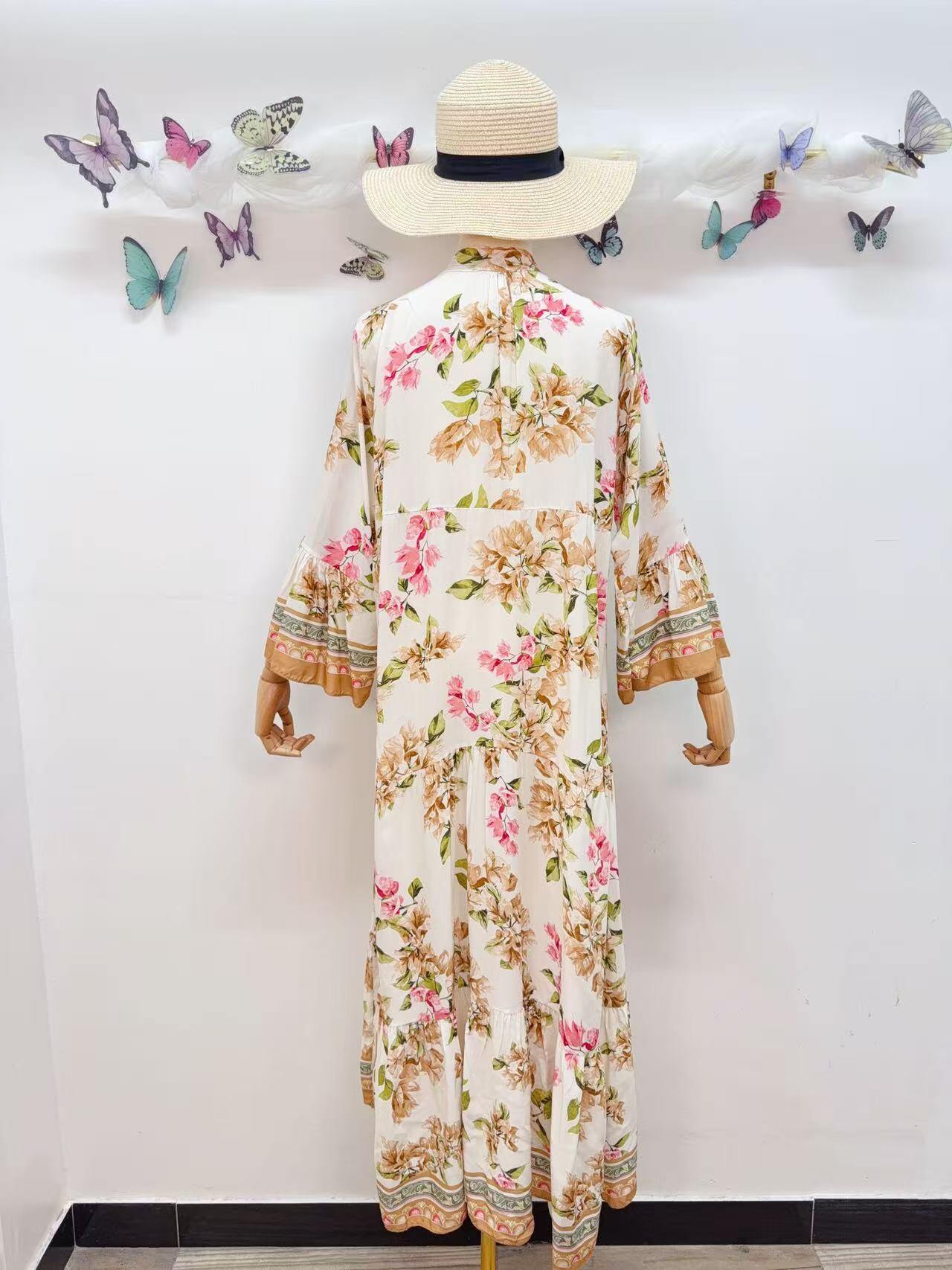 Loowie Long Buttoned Dress in Beige