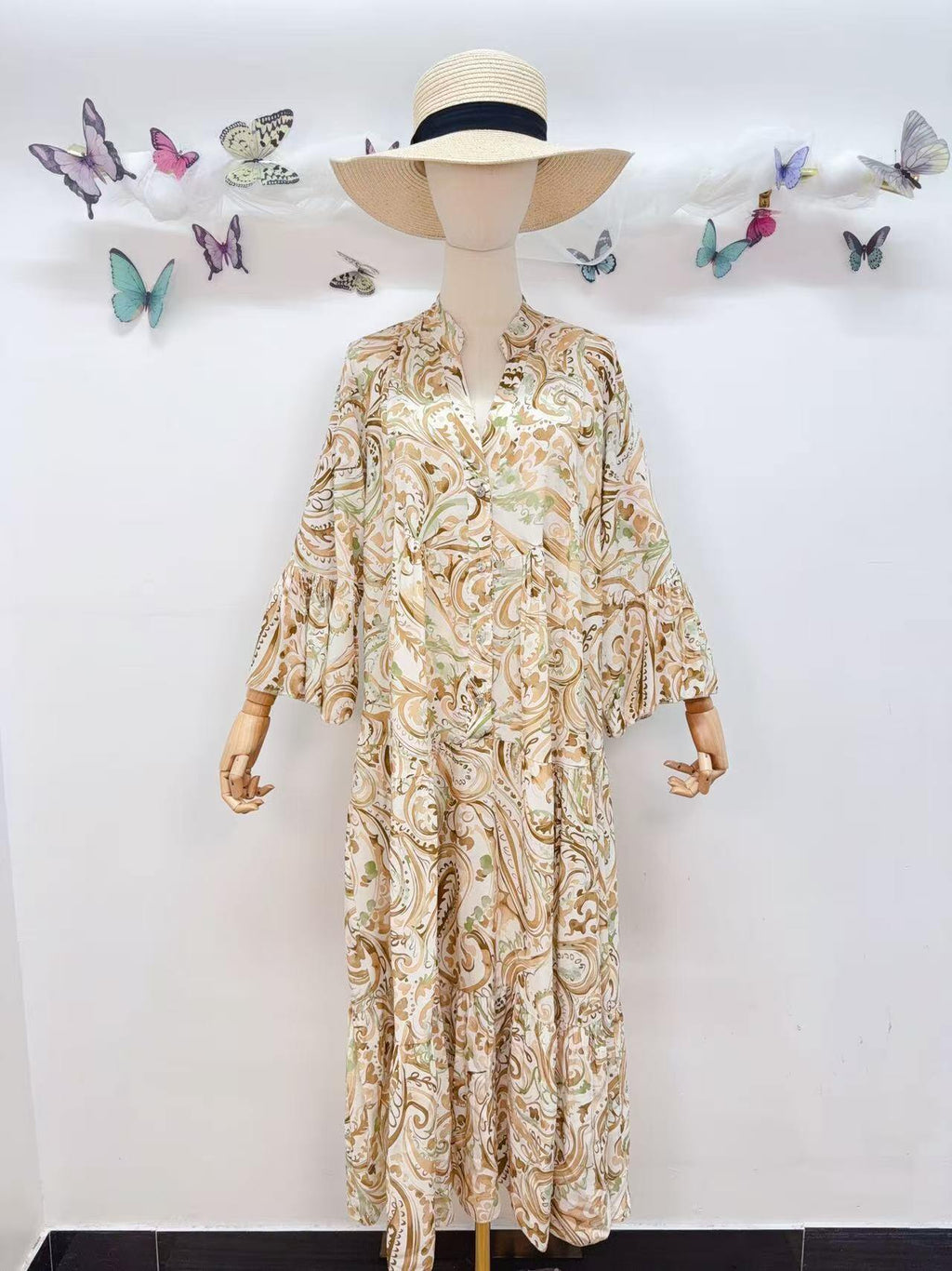Loowie Buttoned Maxi Dress in Beige