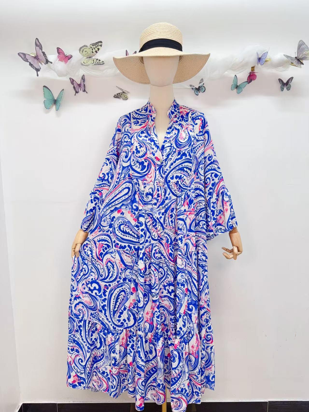 Loowie Buttoned Maxi Dress in Royal Blue