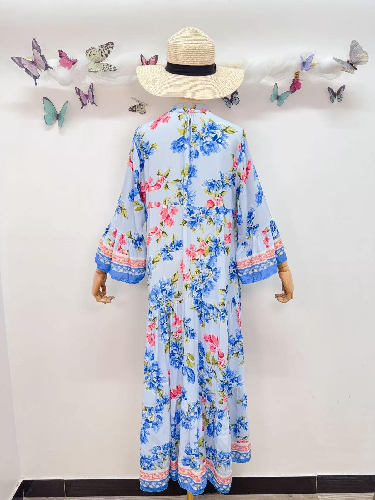 Loowie Long Buttoned Dress in Blue