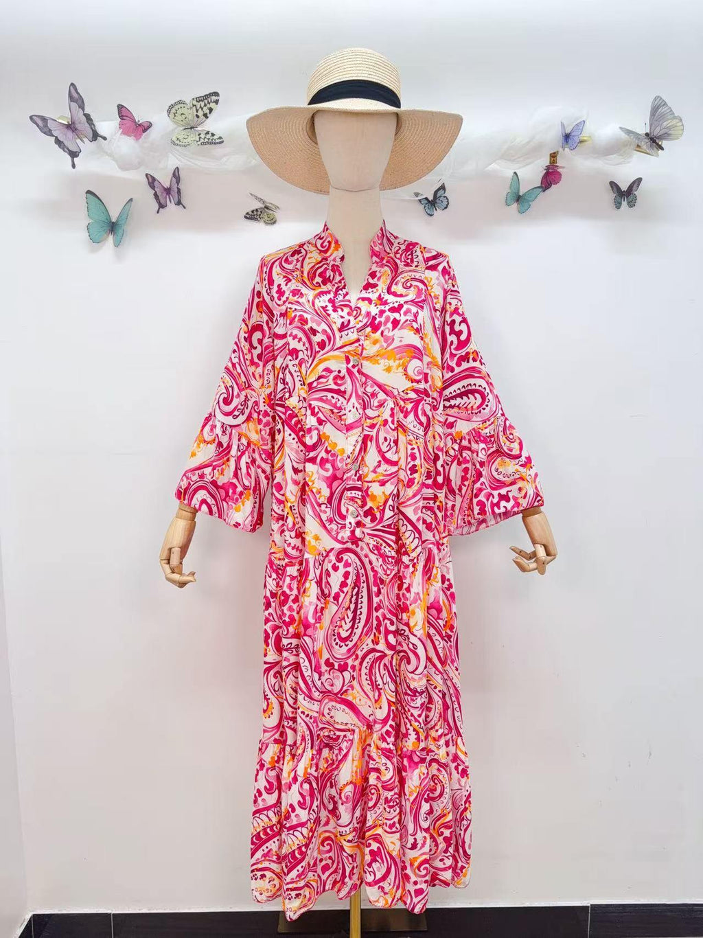 Loowie Buttoned Maxi Dress in Fuchsia