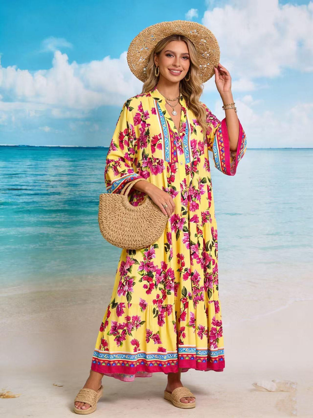 Loowie Long Buttoned Dress in Yellow