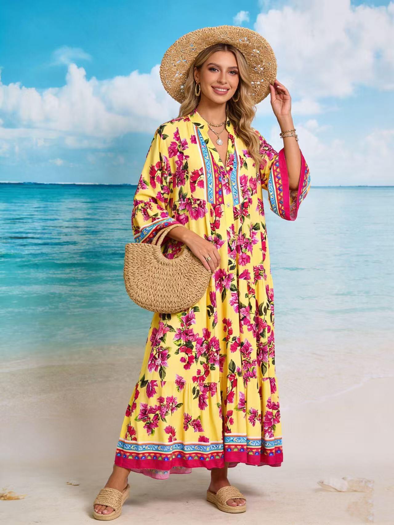 Loowie Long Buttoned Dress in Yellow
