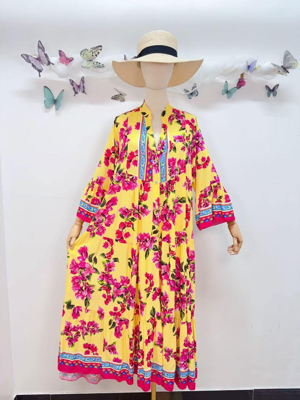 Loowie Long Buttoned Dress in Yellow