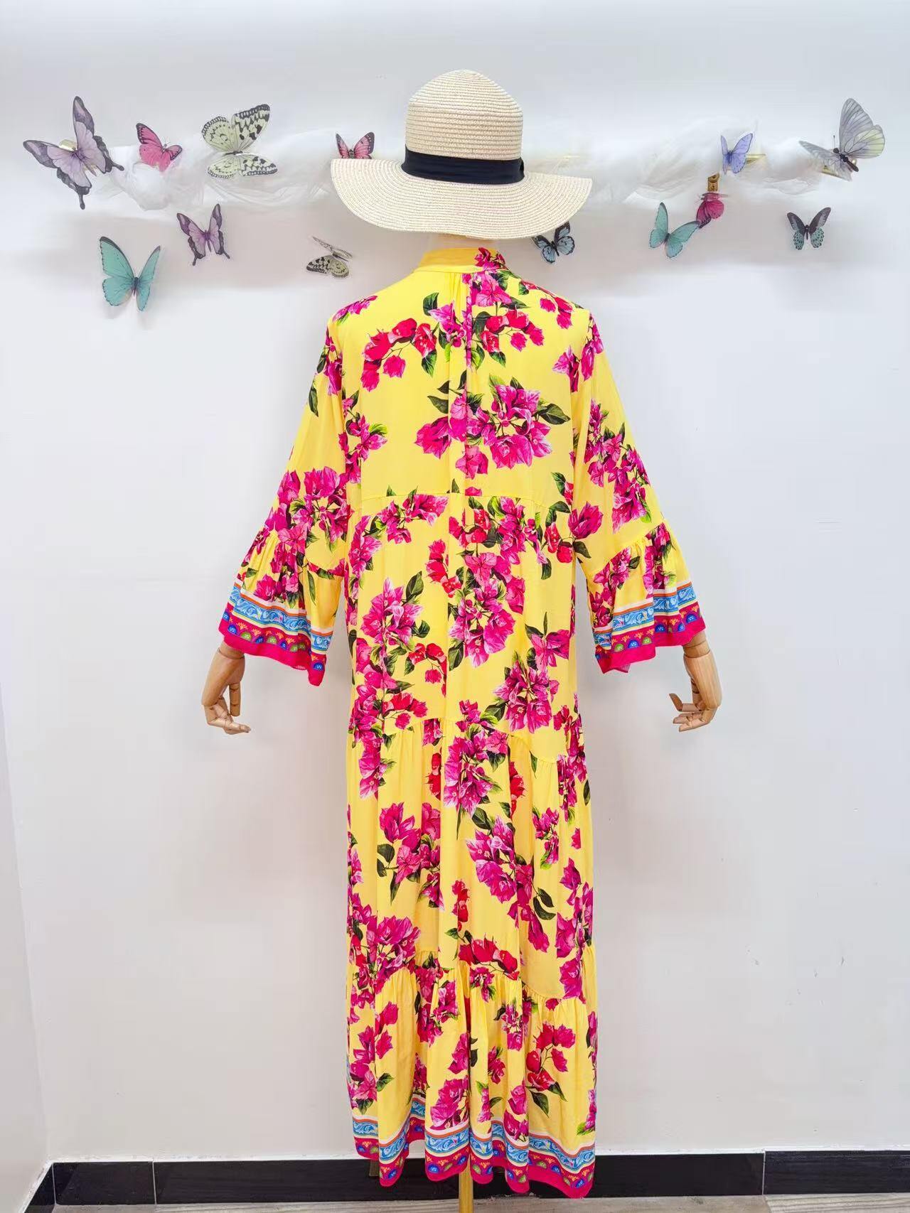 Loowie Long Buttoned Dress in Yellow