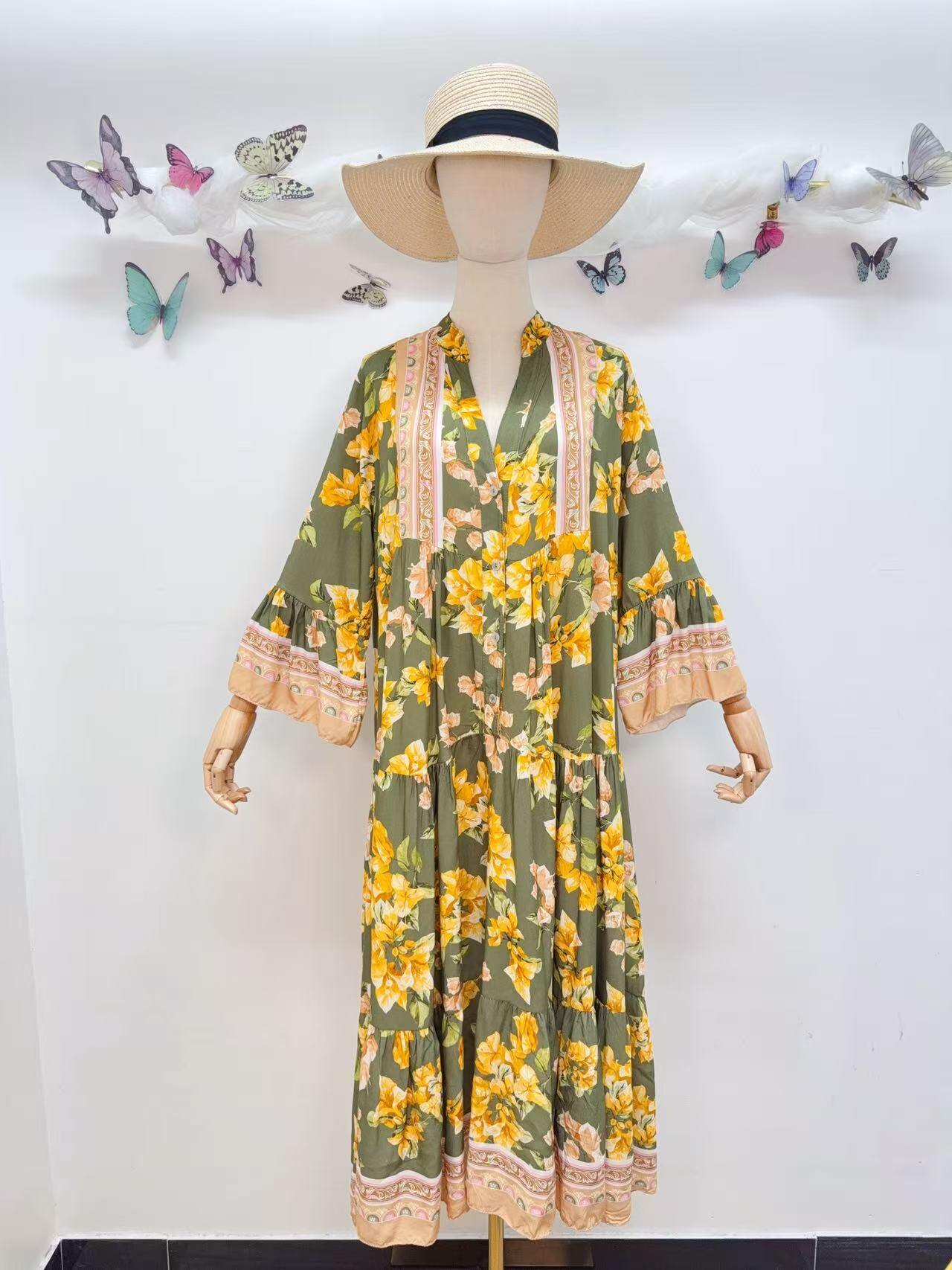 Loowie Long Buttoned Dress in Khaki