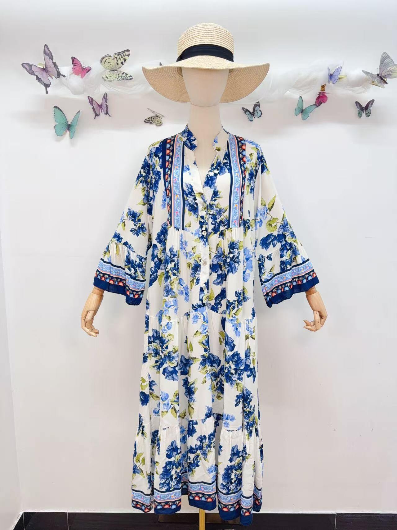 Loowie Long Buttoned Dress in Navy