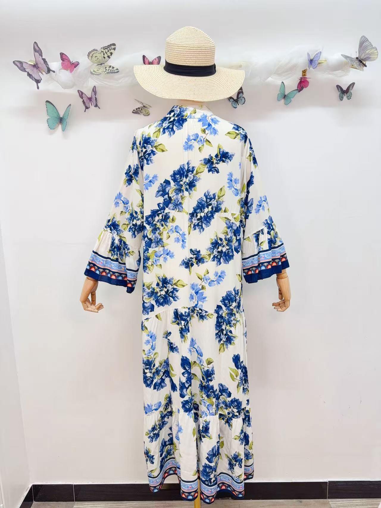 Loowie Long Buttoned Dress in Navy