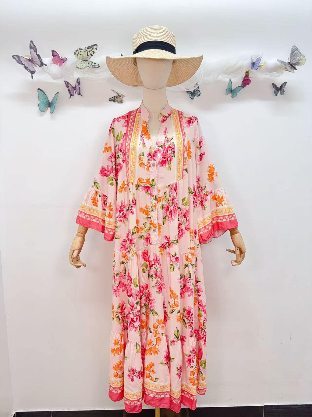 Loowie Long Buttoned Dress in Pink