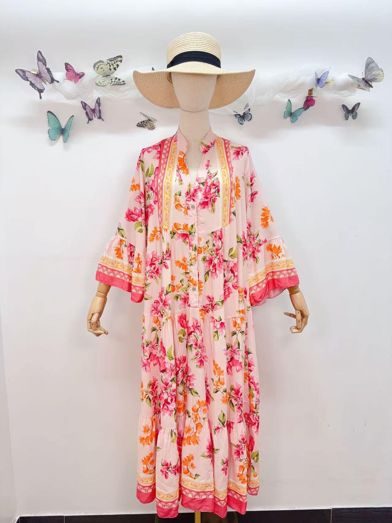 Loowie Long Buttoned Dress in Pink
