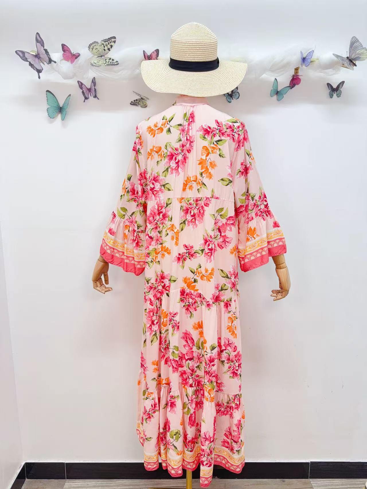 Loowie Long Buttoned Dress in Pink