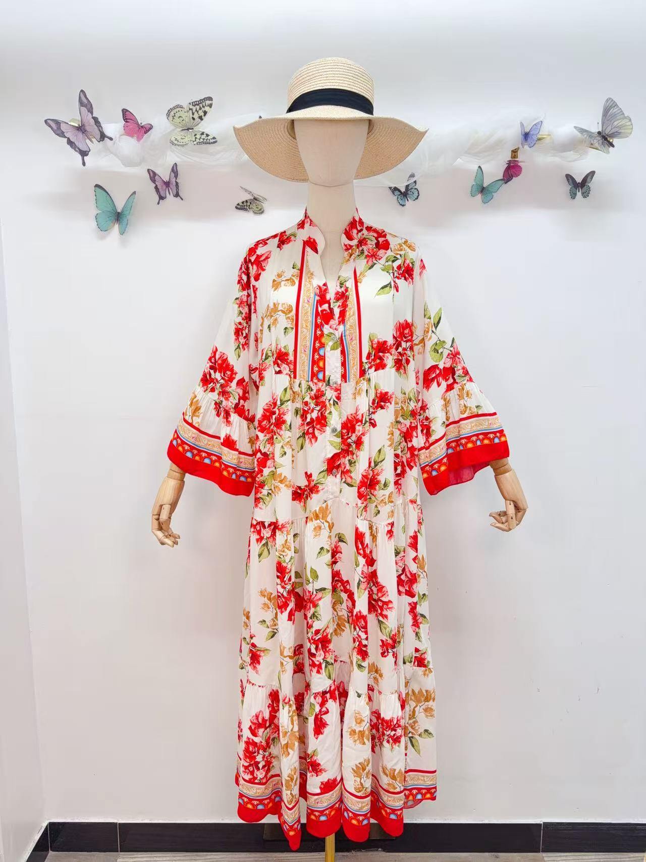 Loowie Long Buttoned Dress in Red