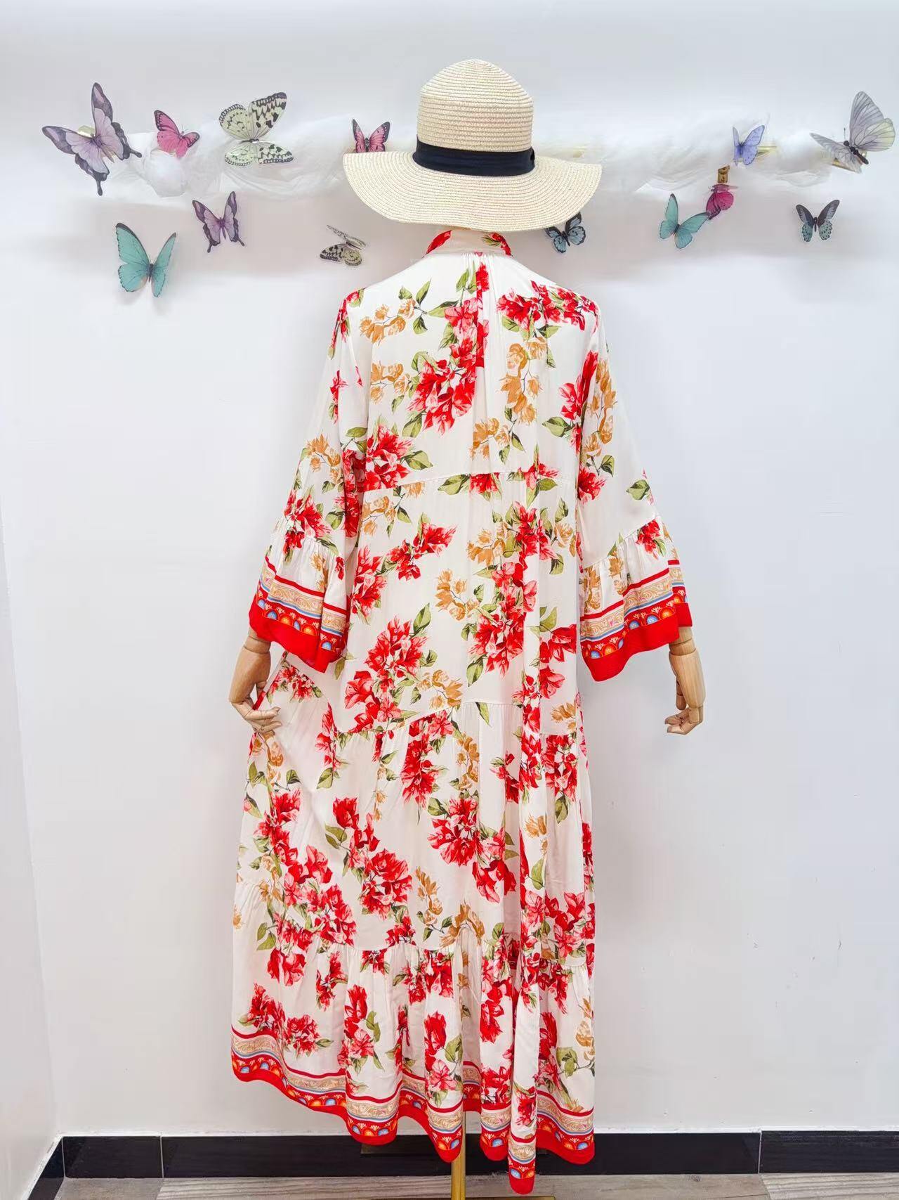 Loowie Long Buttoned Dress in Red