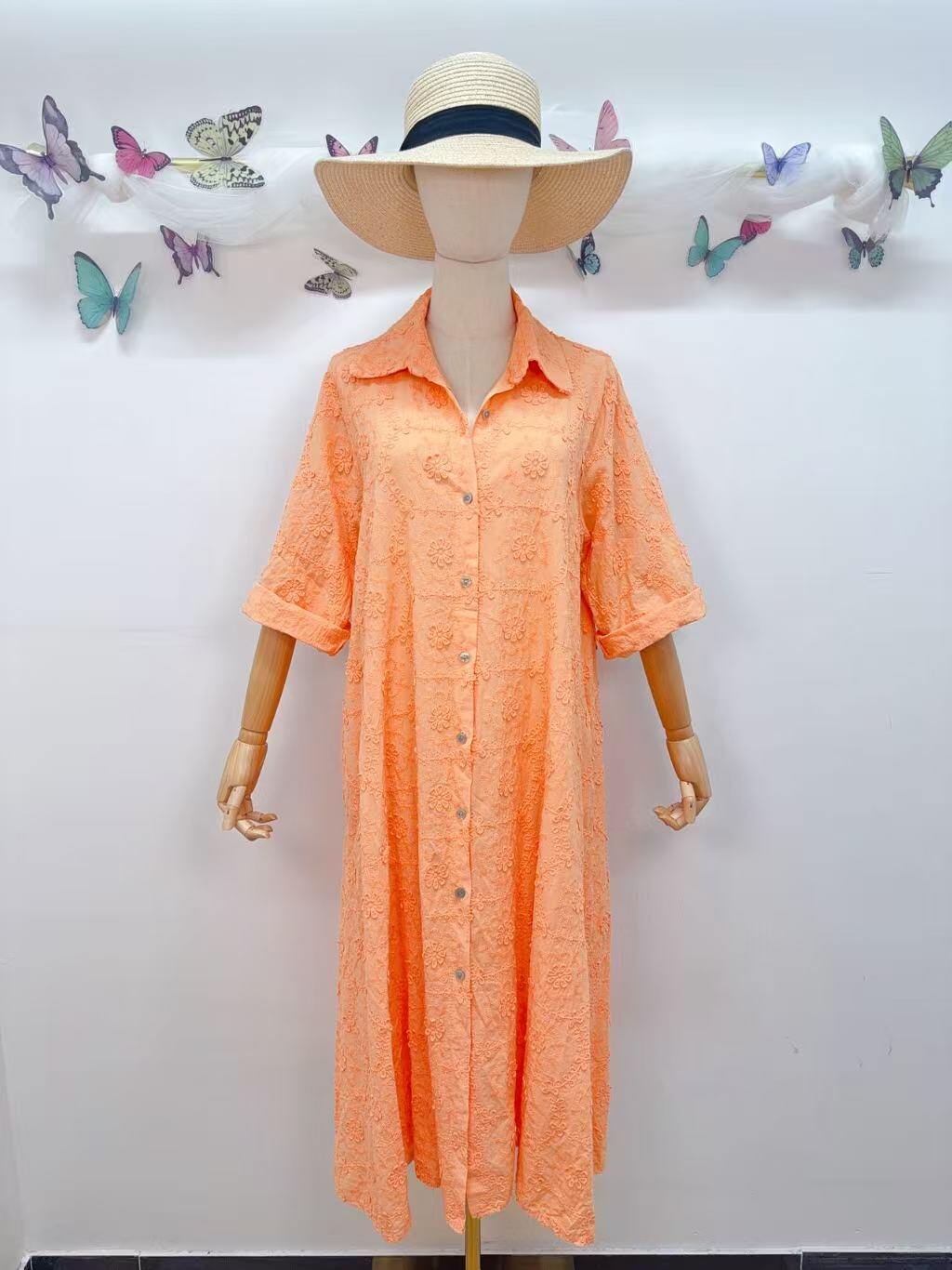 Loowie Floral Embroidered Dress in Apricot