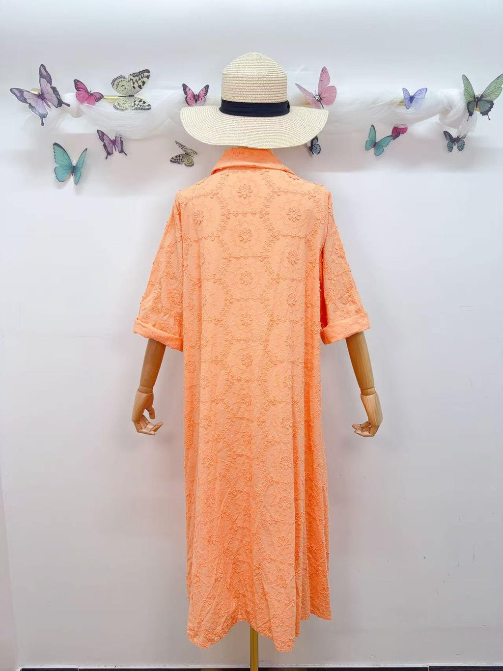 Loowie Floral Embroidered Dress in Apricot