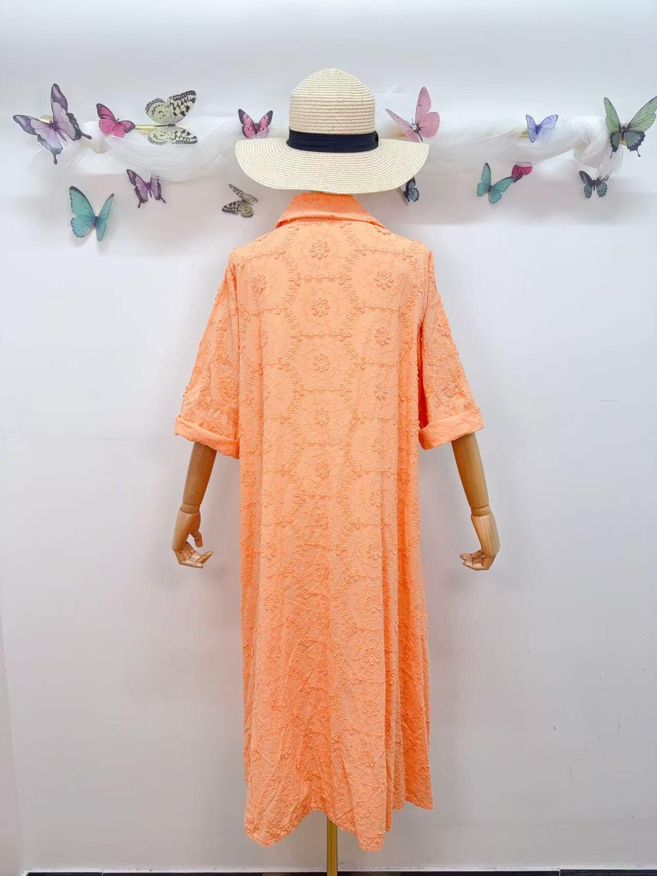 Loowie Floral Embroidered Dress in Apricot