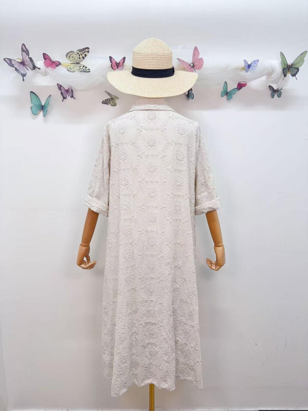 Loowie Floral Embroidered Dress in Beige
