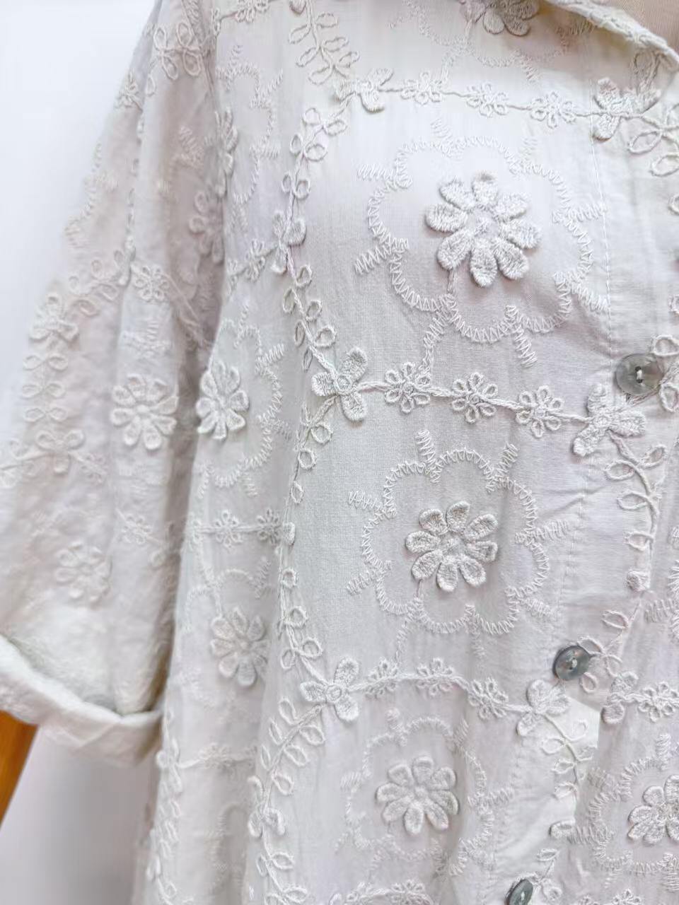 Loowie Floral Embroidered Dress in Beige