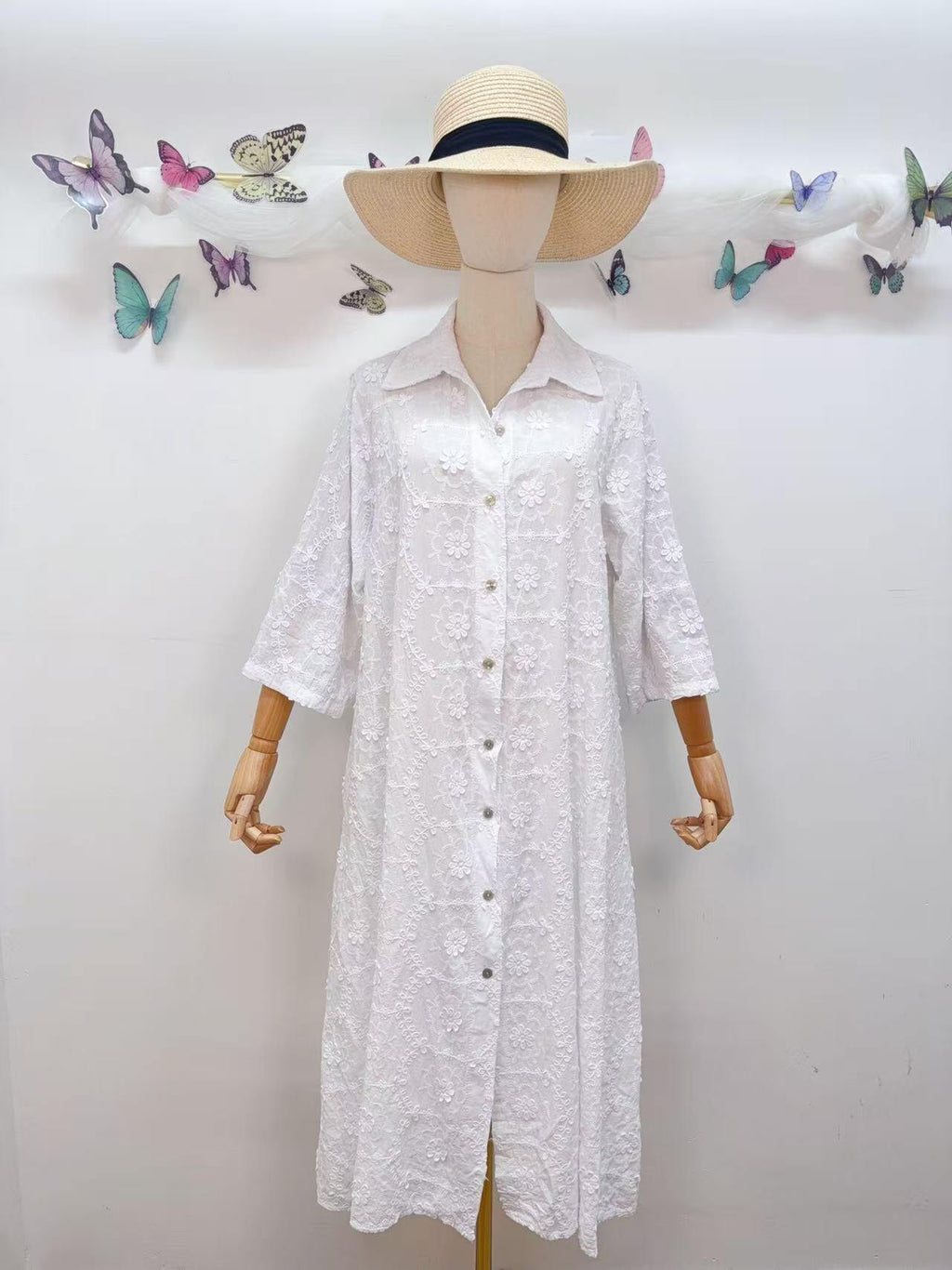 Loowie Floral Embroidered Dress in White