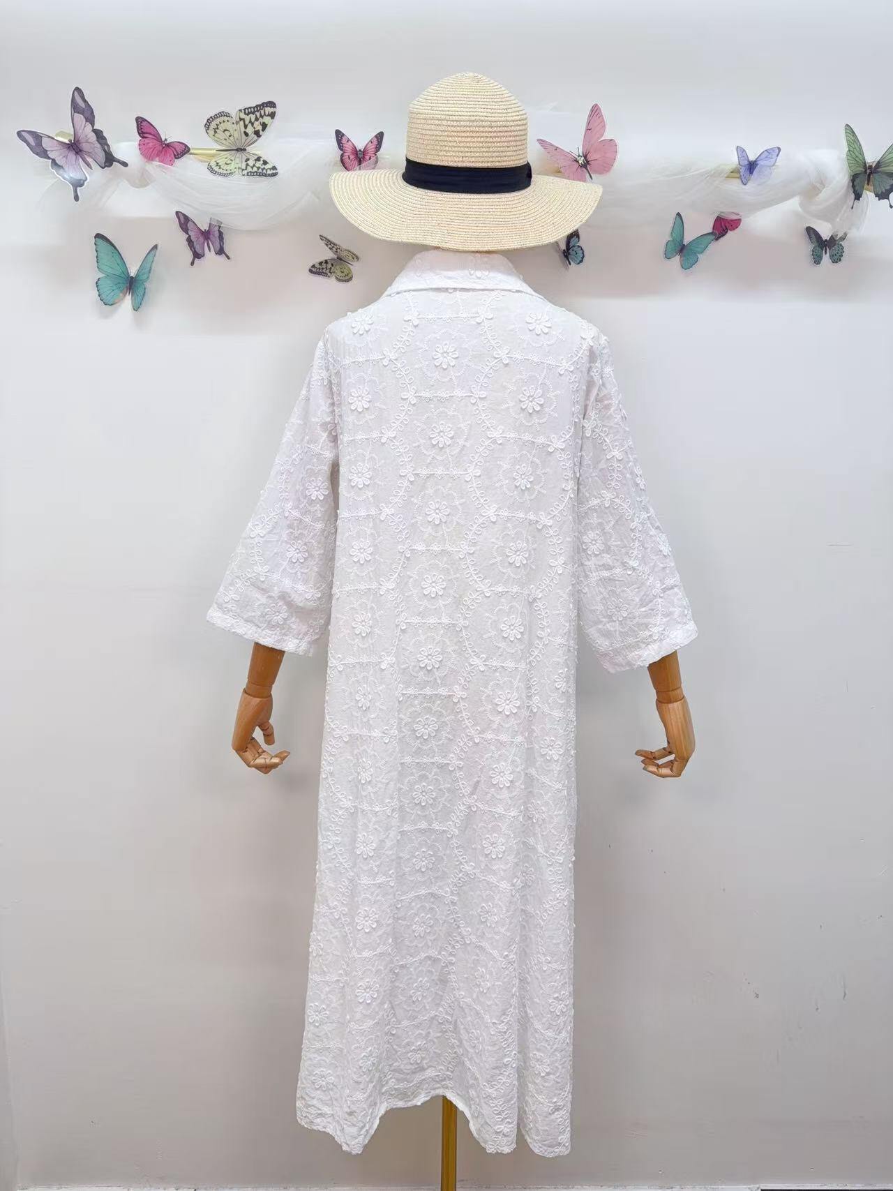 Loowie Floral Embroidered Dress in White