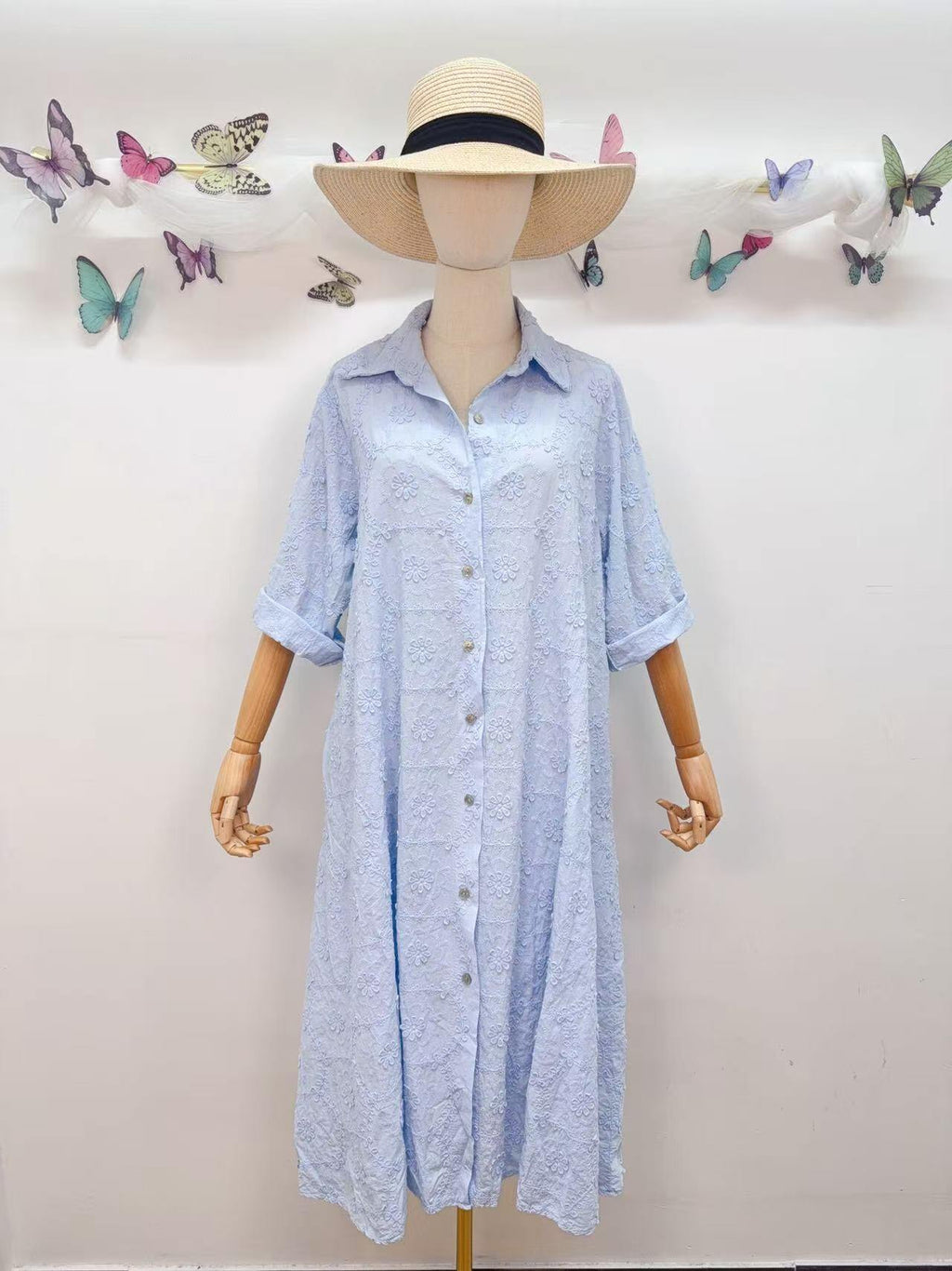Loowie Floral Embroidered Dress in Sky Blue