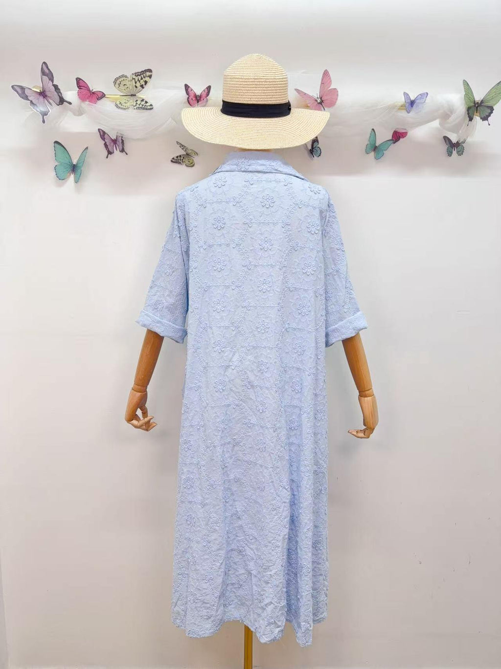 Loowie Floral Embroidered Dress in Sky Blue