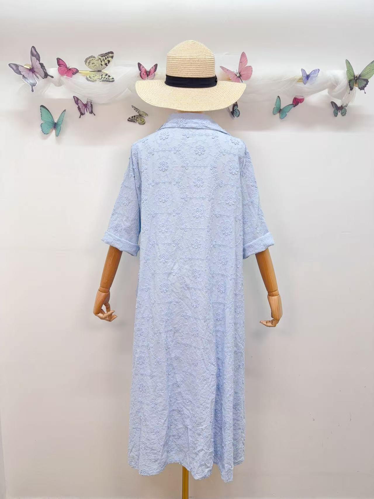 Loowie Floral Embroidered Dress in Sky Blue