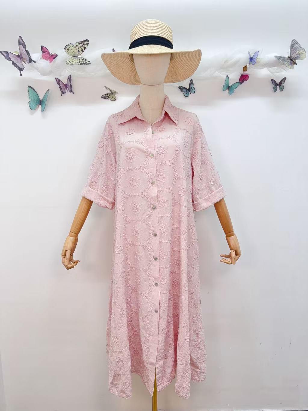 Loowie Floral Embroidered Dress in Blush