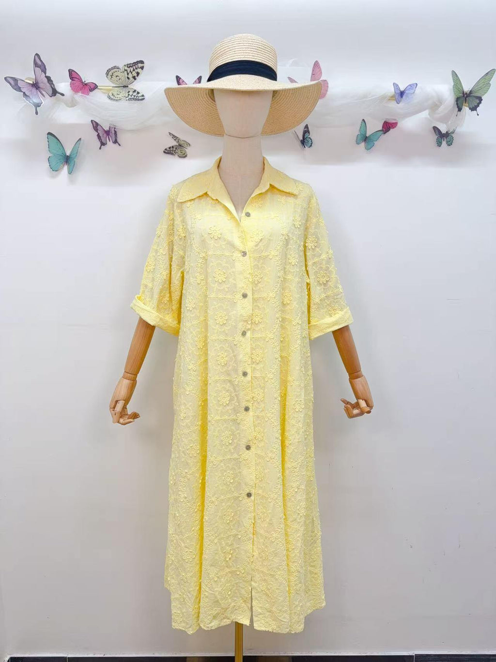 Loowie Floral Embroidered Dress in Yellow