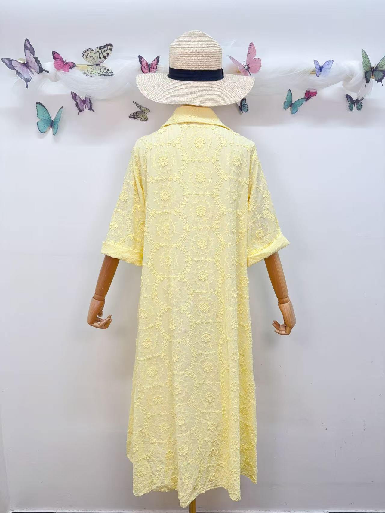 Loowie Floral Embroidered Dress in Yellow