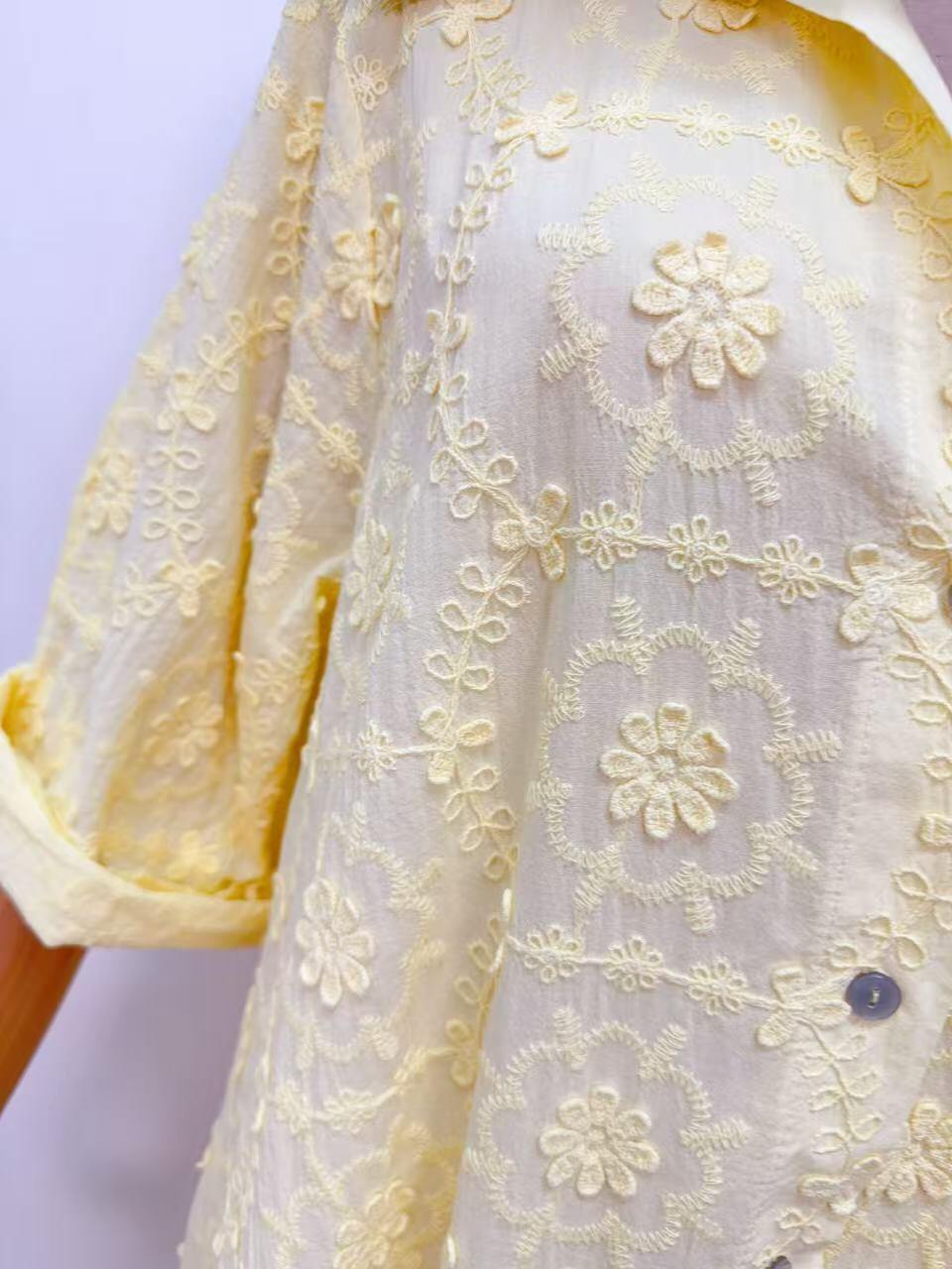 Loowie Floral Embroidered Dress in Yellow