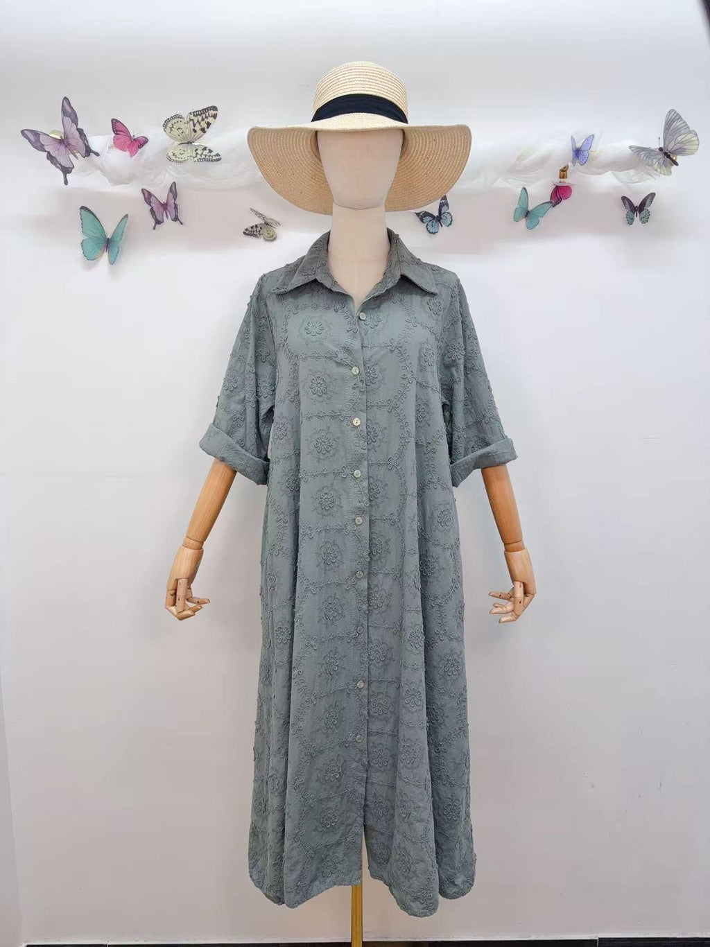 Loowie Floral Embroidered Dress in Khaki
