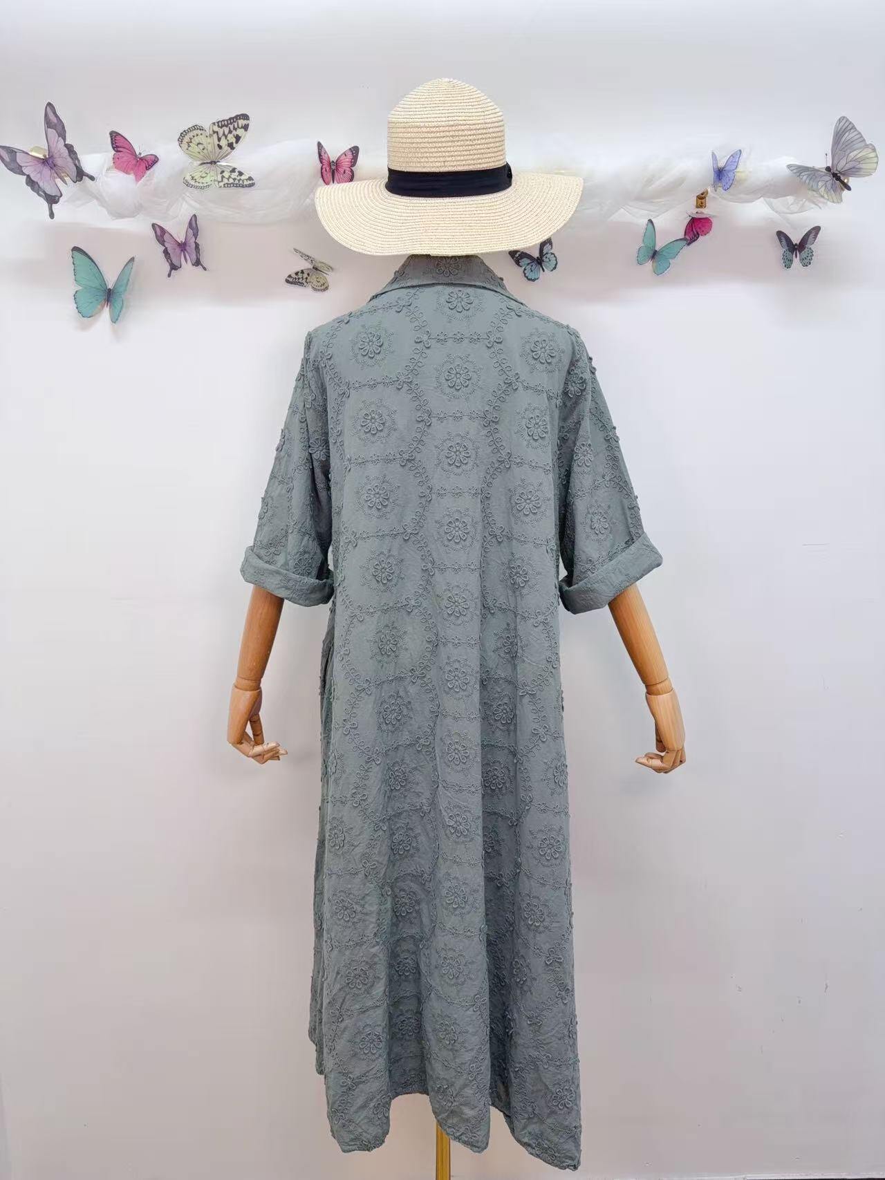 Loowie Floral Embroidered Dress in Khaki