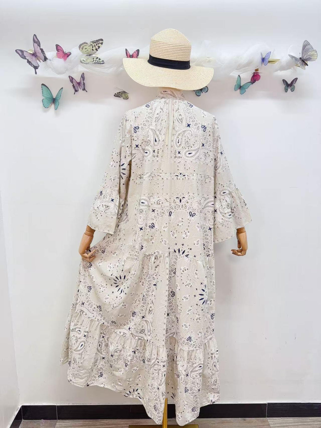 Loowie Embroidered Long Dress in Beige