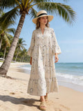 Loowie Embroidered Long Dress in Beige