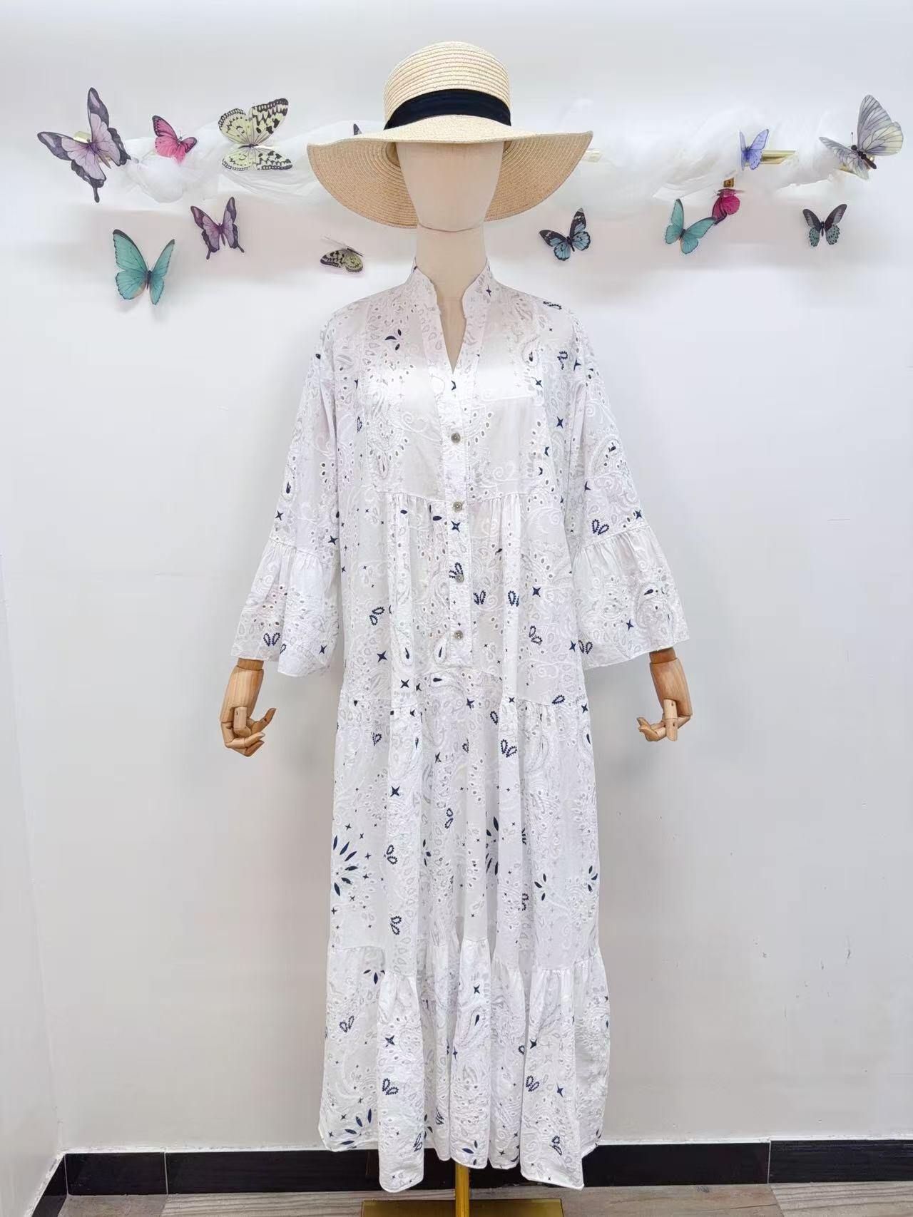 Loowie Embroidered Long Dress in White