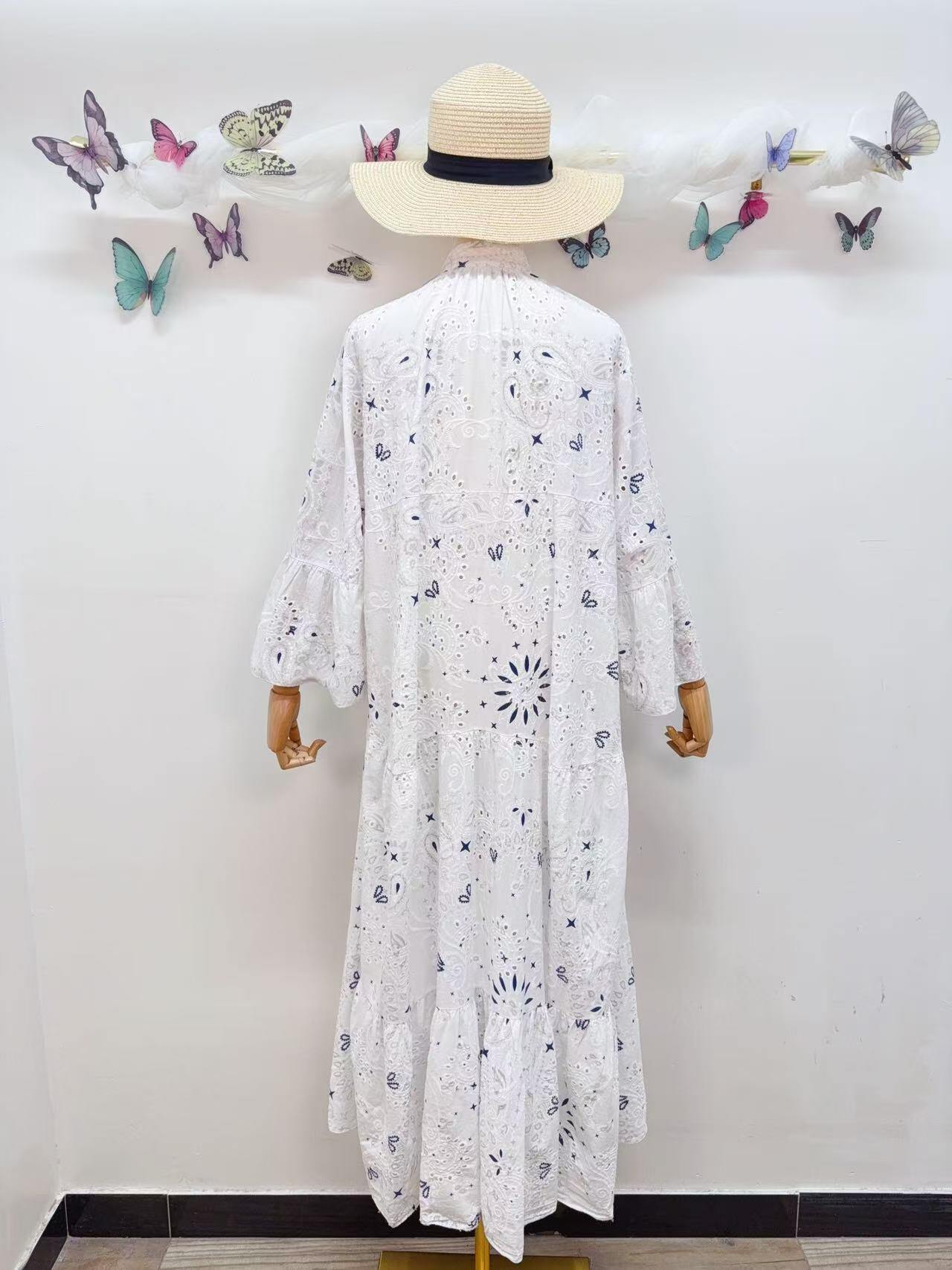 Loowie Embroidered Long Dress in White