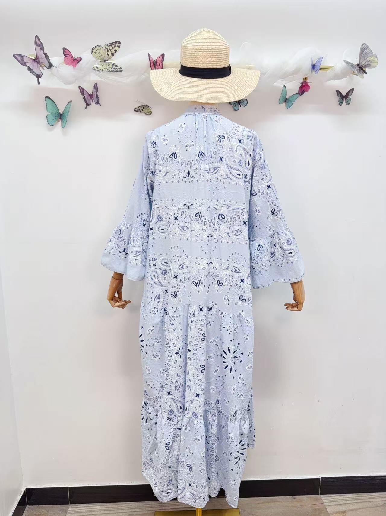 Loowie Embroidered Long Dress in Sky Blue